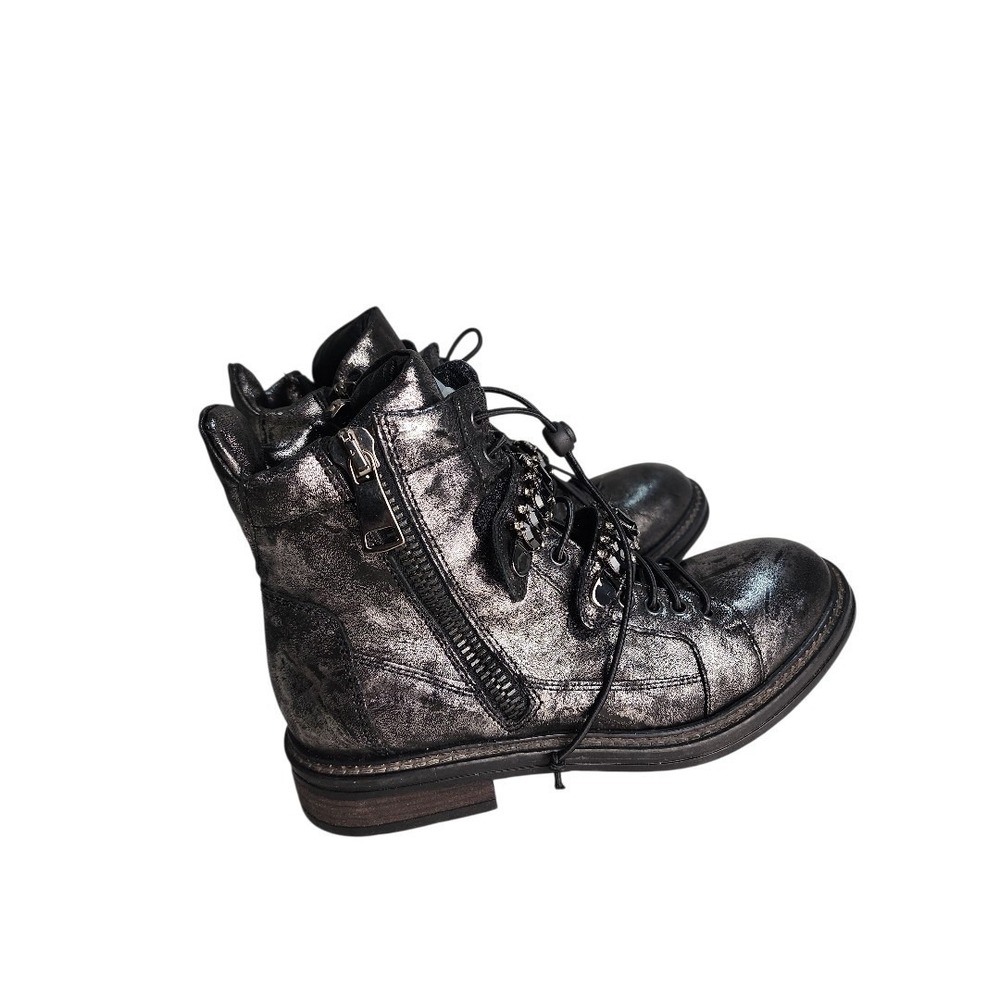 275 Central Combat Boots Women US 6-6.5 Metallic Silver Crystal Embellished Goth - Picture 3 of 12